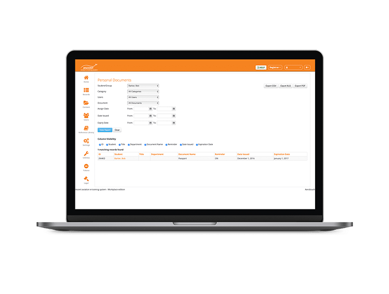Ascent screen - personal documents section